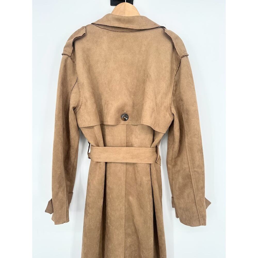 Truth By REPUBLIC Faux Leather Trench Coat Small Brown Old Money Quiet Luxury - Picture 3 of 9